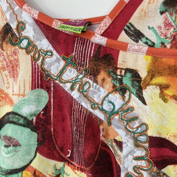 Save The Queen Vintage Short Sleeve Multicoloured Abstract Fruit Print Top Large - Picture 4 of 16